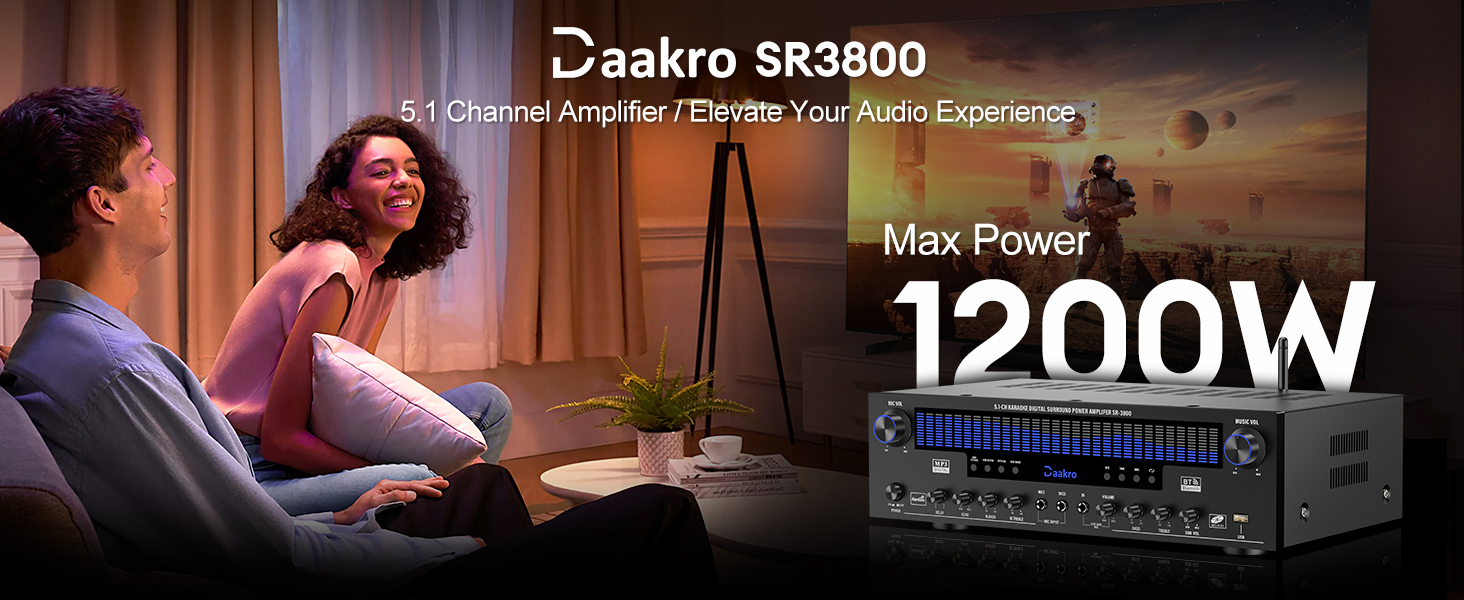 Stereo Receivers Home Audio Amplifier w/DSP Display,300W Rated Power 5.1 Channel Bluetooth Receiver