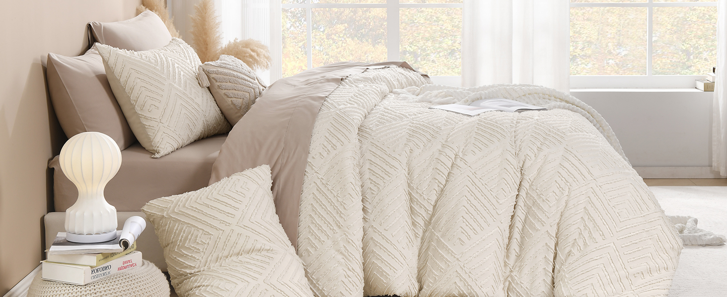 beige boho comforter set tufted design