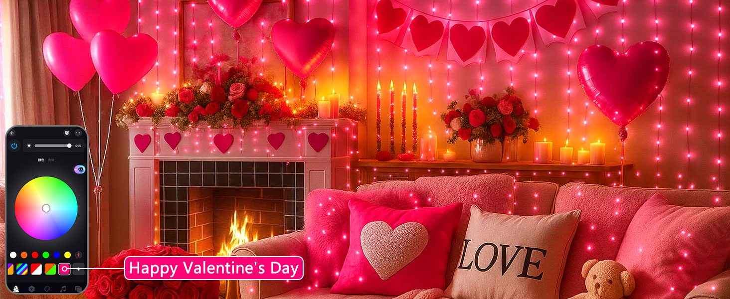 Valentine day string lights decor