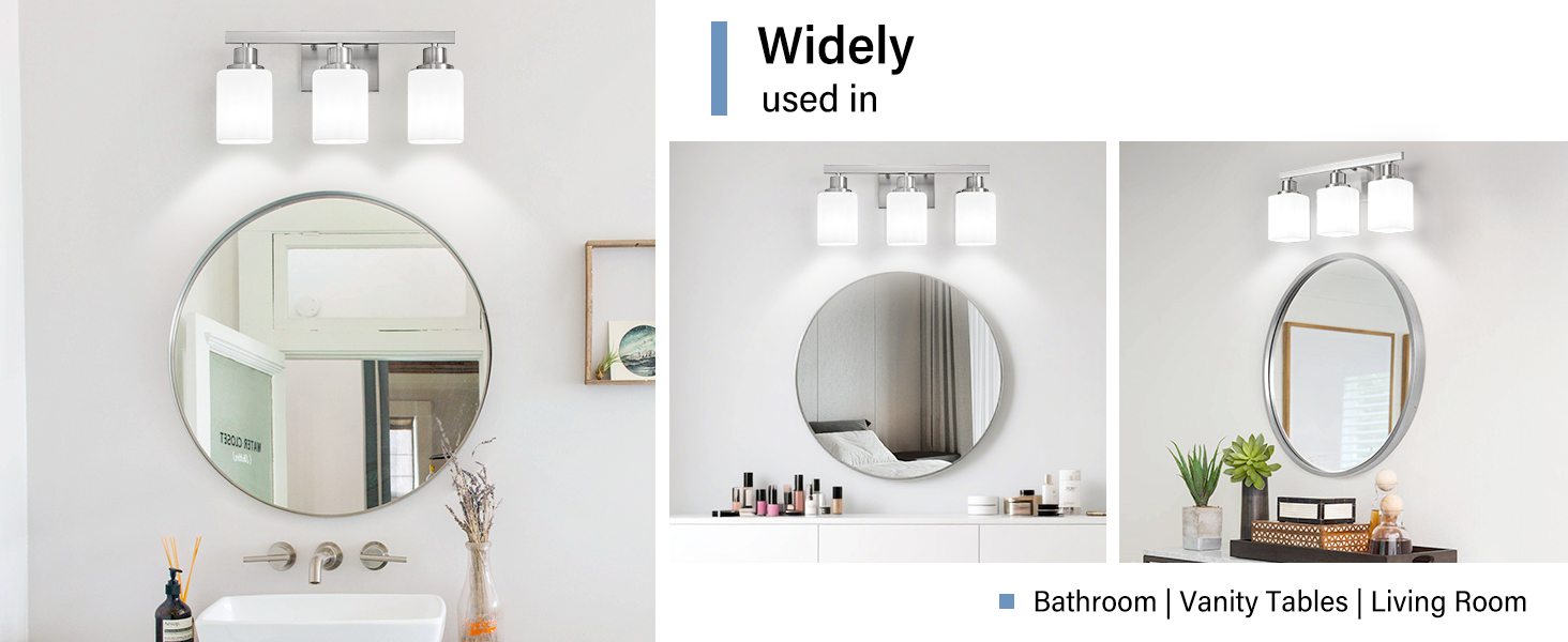 brushed nickel 3-light bathroom light fixtures vanity lights bathroom lighting over mirror square