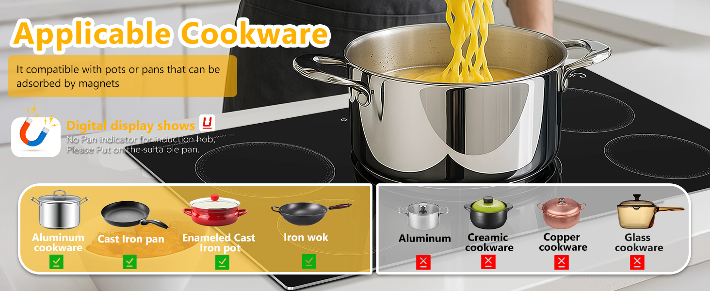 It compatible with pots or pans that can be adsorbed by magnets
