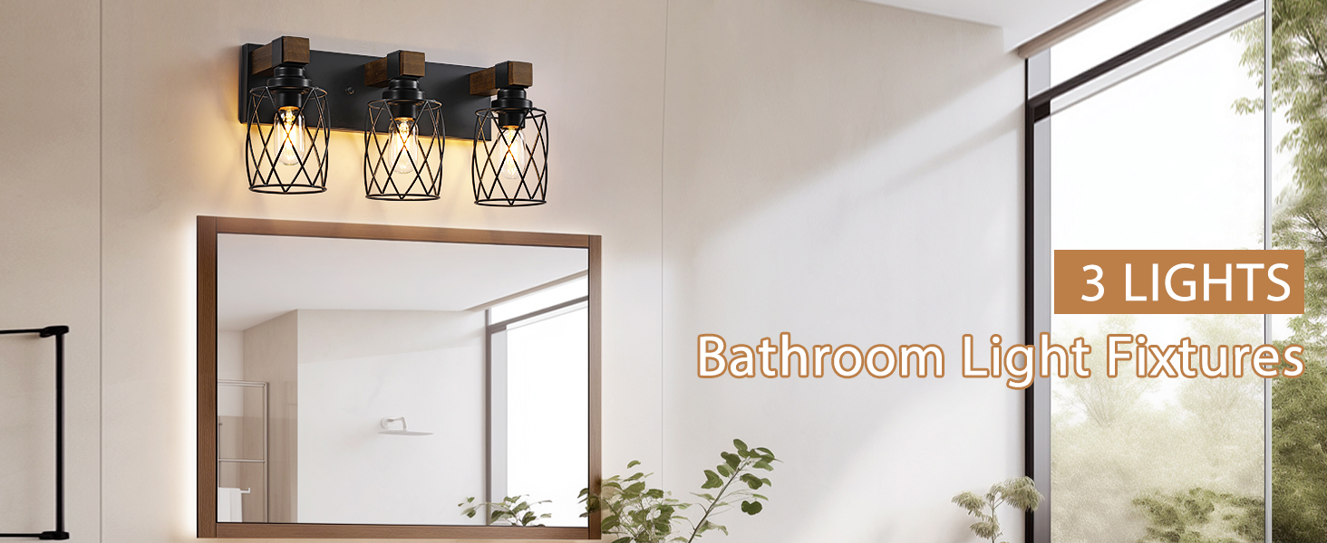 Farmhouse Bathroom Vanity Light, Wood Bathroom Light Fixtures Over Mirror