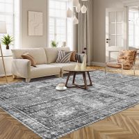 Vintage 3' x 5 ' Washable Area Rug - Stylish Indoor Rug for Living, Dining or Bedroom - Lightweight Carpet with Non-Slip Backing - Foldable for Easy Placement and Maintenance - Grey - Image 2