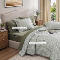 Queen Comforter Set - 7 Pieces Green Gauze Muslin Bedding Sets for All Seasons, Lightweight Breathable Bed in a Bag Queen with Revesible Farmhouse Comforter, Sheets, Pillowcases & Shams - Image 5