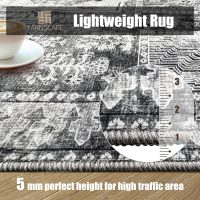 Vintage 3' x 5 ' Washable Area Rug - Stylish Indoor Rug for Living, Dining or Bedroom - Lightweight Carpet with Non-Slip Backing - Foldable for Easy Placement and Maintenance - Grey - Image 7