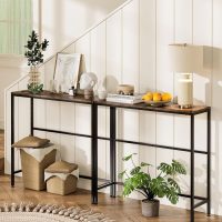 Narrow Entryway Console Table & Sofa Side Table - Industrial Brown Hallway Table for Small Spaces, Sturdy Metal Frame, Multi-Functional Living Room Bedroom Office Furniture,26.9" x 9.0" x 27.6" - Image 7