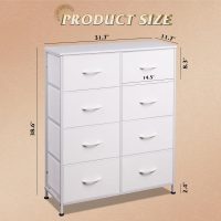 WLIVE Fabric Dresser for Bedroom, Tall Dresser with 8 Drawers, Storage Tower with Fabric Bins, Double Dresser, Chest of Drawers for Closet, Playroom, Dormitory, White - Image 3