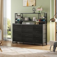 WLIVE Storage Organizer Unit with 15 Fabric Drawer & 5 Open Shelves, Tall Black Storage Drawers Organizer with Charging Station, Storage Tower Organizaton for Living Room, Hallway, Office - Image 2