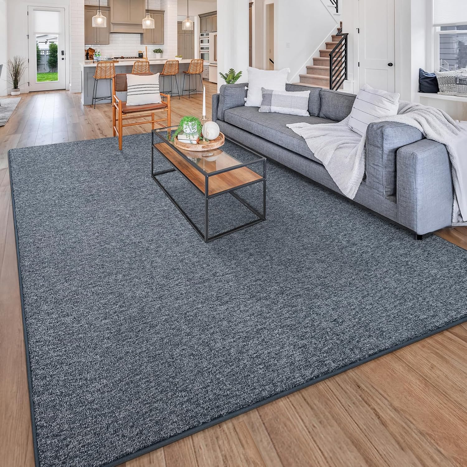 Chicrug Modern 3x5 Area Rugs for Bedroom Living Room, Memory Foam Low-plie Carpet Rug for Kids Playroom, Indoor Floor Rug for Bedside Dorm Dining Room Home Decor, Dark Blue and White