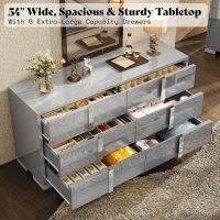 AMERLIFE 54" W High Gloss 6 Drawers Dressers with Silver Grooved Handles, Modern Storage Chest of Drawers with Wide Tabletop, for Bedroom/Dressing Room/Living Room, Grey - Image 8