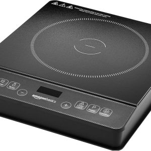 Amazon Basics 1800W Electric Portable Induction Cooktop, Induction Burner with Child Lock, Overheat Protection, Timer, 8 Power Settings, Up to 440°F, for Cookware with Diameter 5.7"-8.2", Black