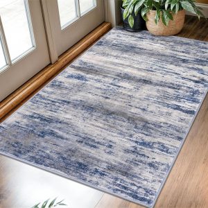 KOZYFLY 3x5 Area Rug Modern Ombre Rug for Bedroom, Washable Rug Non-Slip Soft Striped Living Room Area Rug, Print Grey-Blue Abstract Carpet for Laundry Nursery