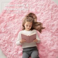 OLANLY Pink Round Rugs for Bedroom - Machine Washable, 4 ft Circle Area Rugs for Living Room, Soft and Fluffy Shaggy Carpet for Teen Girls and Boys, Nursery Rooms, Dorms, Home Decor Aesthetic - Image 5