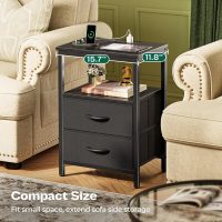Huuger Night Stand with Charger Station and LED Lights, 2 Drawer Nightstand, Bed Side Table with Open Shelf, End Table, Fabric Dresser for Bedroom, Black - Image 8