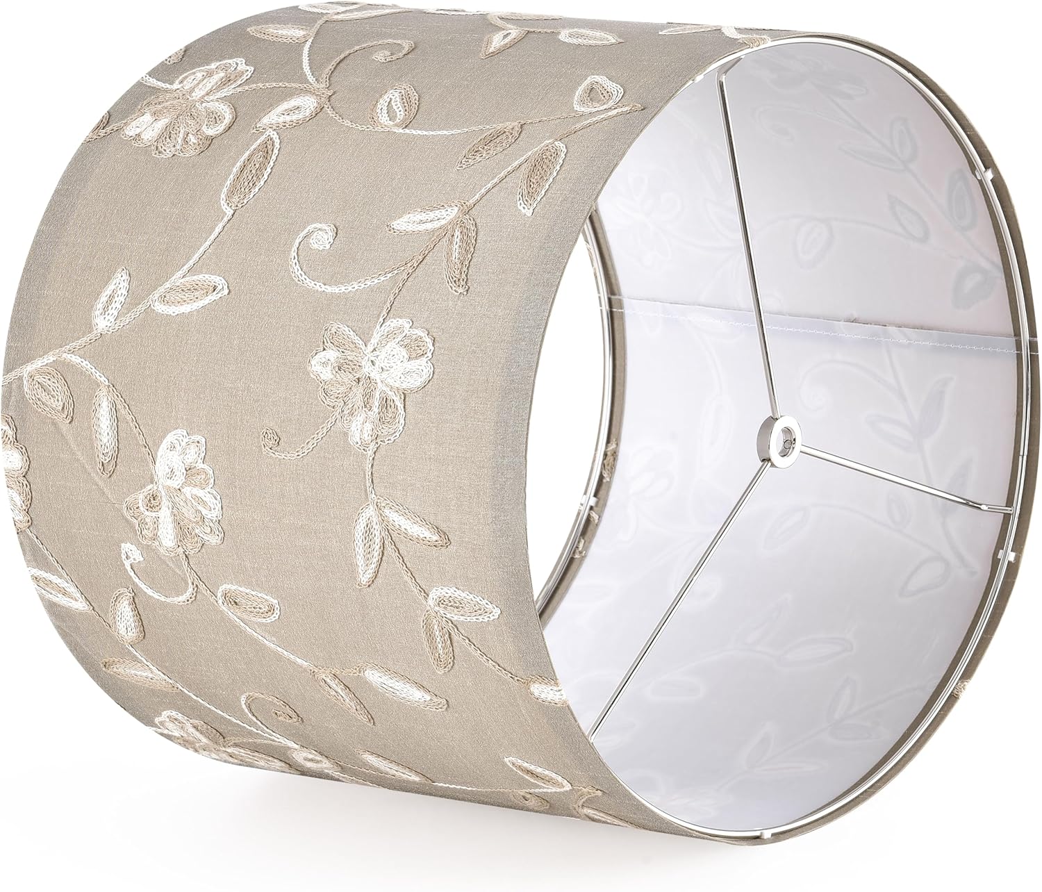 Creme Fabric Drum Lamp Shade with Embroidered Leaf Trim 13" Top x 13" Bottom x 10" High (Spider) Set of 2 Medium Lamp Shade for Table & Bedside Lamp Replacement Lampshades in Hand Crafted - Image 4