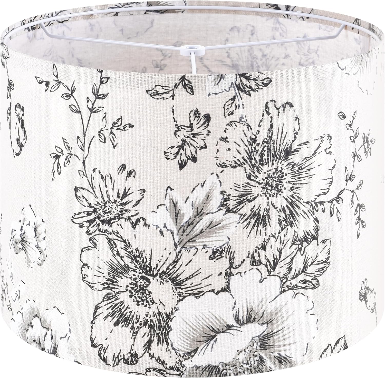Chrysanthemum Pattern Printed Lamp Shade, Drum Lampshades 14" Top x 14" Bottom x 11" High, Seaside village Medium Lampshades (Spider Fitter), Natural Linen Hand Crafted, Easy Assembly Required