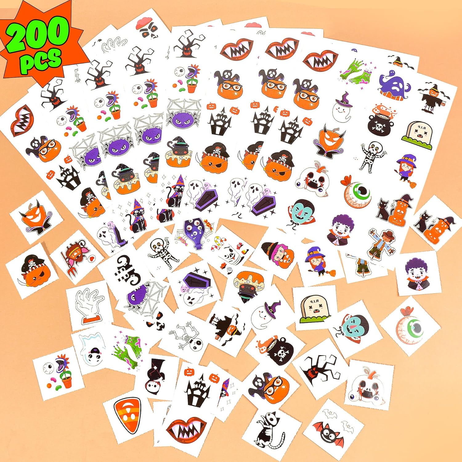 U-Goforst 200 PCS Halloween Tattoos for Kids, Glow in The Dark Halloween Party Favors, Halloween Temporary Tattoos Goodie Goody, Halloween Treats Bag Stuffers Bulk - Image 2