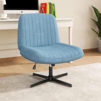Shintenchi Criss Cross Chair,Cross Legged Office Seat No Wheels Armless Swivel Vanity Chair,Height Adjustable Wide Computer Task Seating for Home Office,Blue ﻿ - Image 2