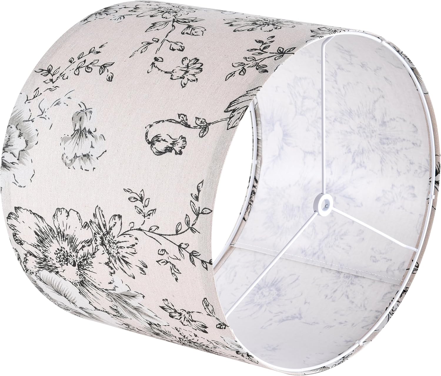 Chrysanthemum Pattern Printed Lamp Shade, Drum Lampshades 14" Top x 14" Bottom x 11" High, Seaside village Medium Lampshades (Spider Fitter), Natural Linen Hand Crafted, Easy Assembly Required - Image 4