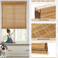 LazBlinds No Tools No Drill Cordless Bamboo Roman Shades, Custom Light Filtering Window Treatment, Roll Up Bamboo Blinds for Windows, Ceylon Light Russe - Image 3