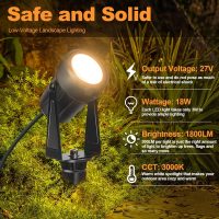 Outdoor Landscape lighting Low Voltage, 65.6FT Wired LED Spot light with Plug-in Transformer, IP65 Waterproof Outside Uplight 18W 1800LM for Yard Garden Tree Pathway House, Warm White 3000K, Pack of 6 - Image 4