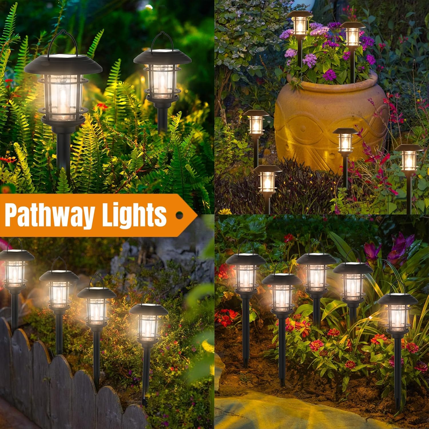 Dynaming 6 Pack Dual Use Solar Path Lights Outdoor, Hanging Lantern Solar Garden Lights with Edison Bulb, Landscape Lighting, Waterproof & Auto On/Off for Patio Pathway Walkway Driveway, Warm White - Image 4