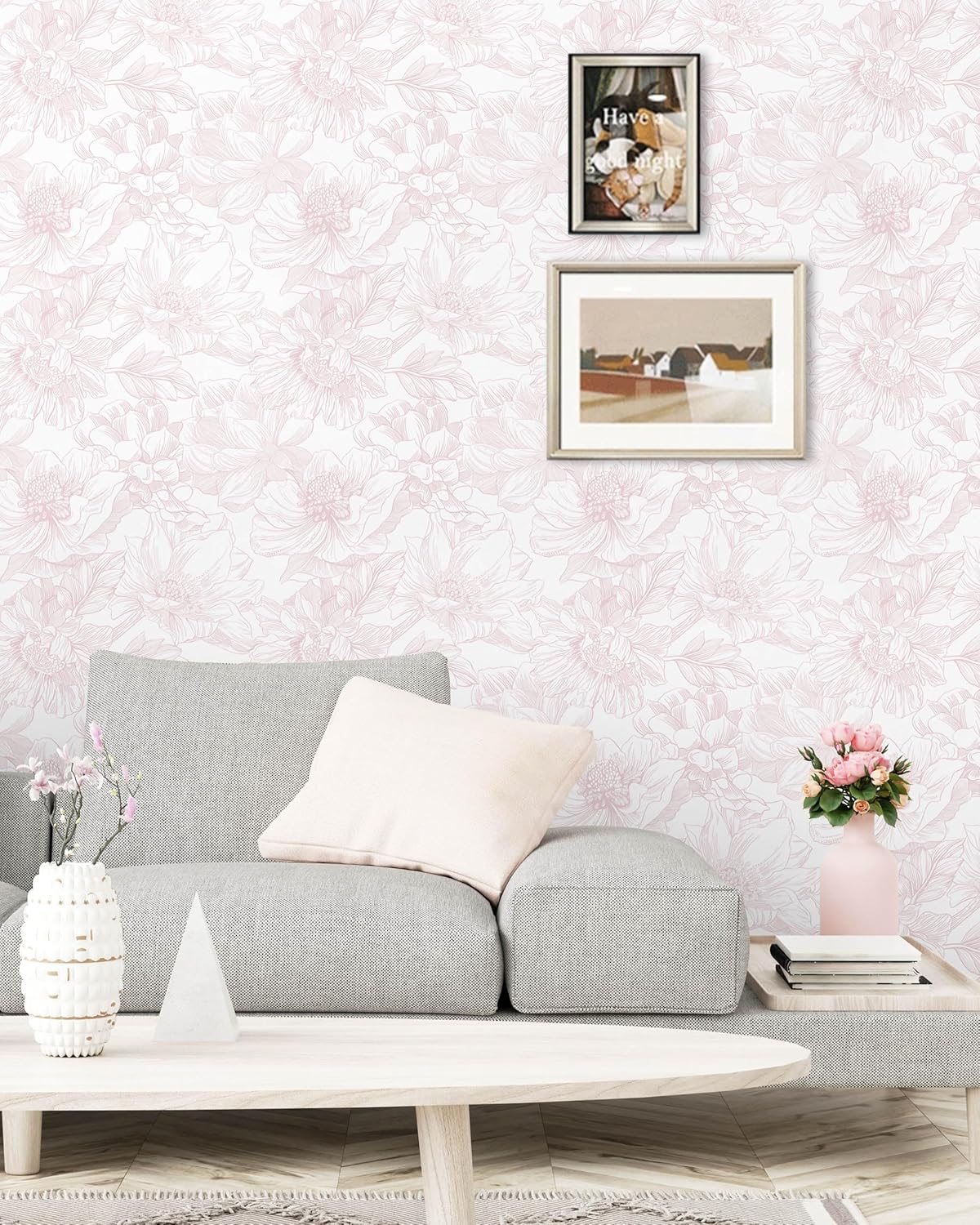 Dimoon 393"x17.3" Peel and Stick Wallpaper Floral Contact Paper Boho White Pink Flower Wallpaper Removable Wall Paper Self Adhesive Modern for Cabinets Drawers Bedroom Thicken Vinyl - Image 5