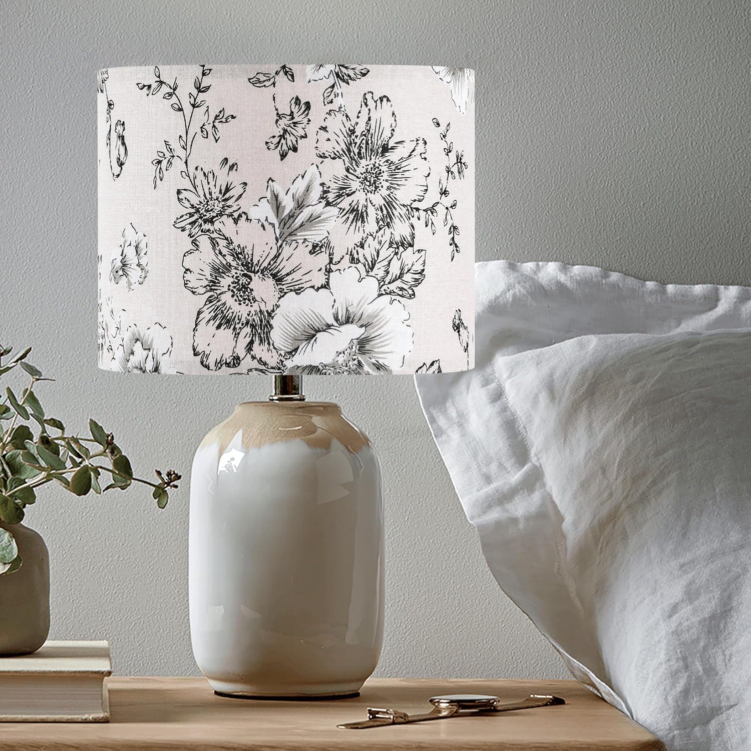 Chrysanthemum Pattern Printed Lamp Shade, Drum Lampshades 14" Top x 14" Bottom x 11" High, Seaside village Medium Lampshades (Spider Fitter), Natural Linen Hand Crafted, Easy Assembly Required - Image 6