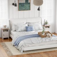 YESHOMY Farmhouse Modern Nightstand with Shelf and Barn Door, Set of 2 for Bedroom, White - Image 6