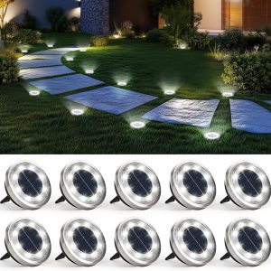 SOLPEX 10 Pack Solar Ground Lights Outdoor Waterproof, Solar Powered Pathway Lights, Landscape Lighting for Garden Walkway Driveway Backyard Decor (Cool White)