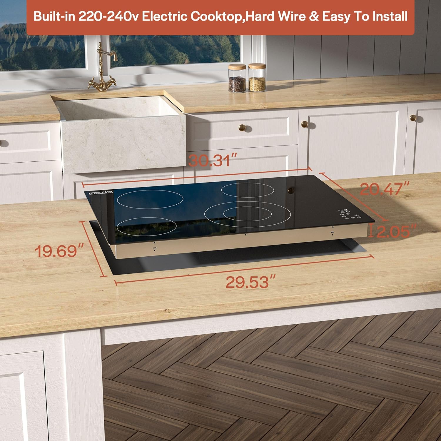 Empava Electric Cooktop, 30 inch 4 Burners, Built in Radiant Stove, Including Dual Zone Element, Ceramic Glass Smooth Surface in Black, ETL Certified, All Kinds of Cookware, 220-240V, No Plug - Image 7