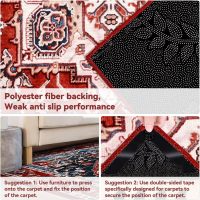 YJ.GWL Area Rug for Living Room, 4x6 Machine Washable Boho Rug for Bedroom, Low Pile Lightweight Thin Rugs Floral Vintage Distress Print Pattern Carpet for Dining Room, Red - Image 5