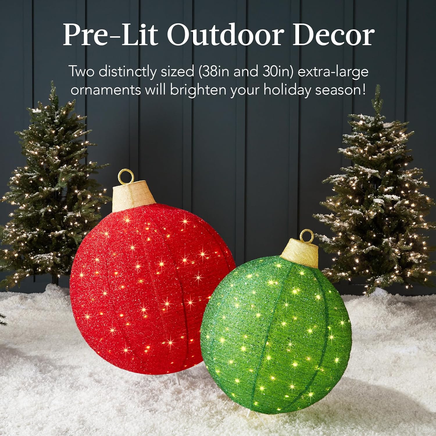 Best Choice Products 2pc Lighted Pop-Up Outdoor Christmas Ornament Set, Holiday Ball Decoration w/ 180 LED Lights, 8 Light Functions - Red/Green - Image 2
