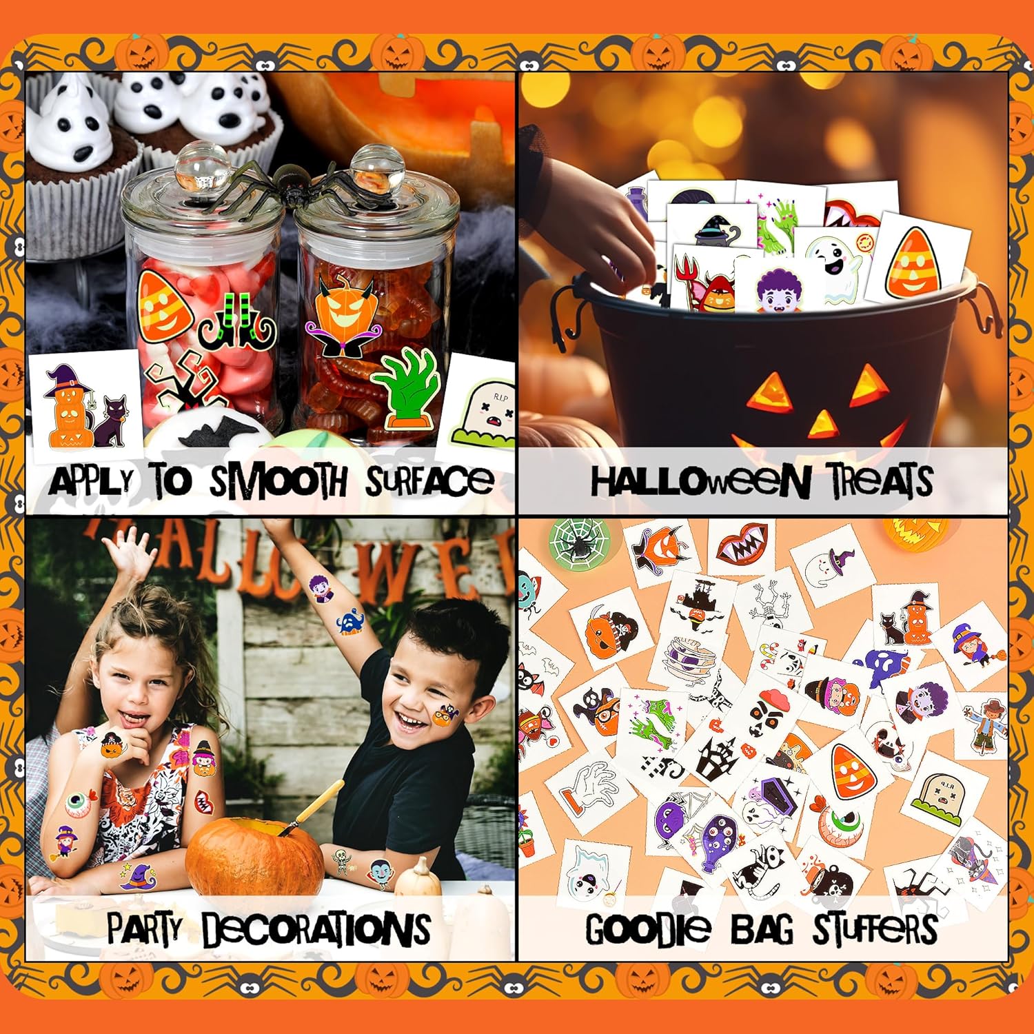 U-Goforst 200 PCS Halloween Tattoos for Kids, Glow in The Dark Halloween Party Favors, Halloween Temporary Tattoos Goodie Goody, Halloween Treats Bag Stuffers Bulk - Image 5