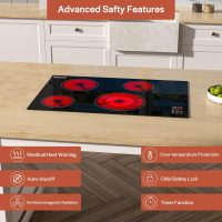 Empava Electric Cooktop, 30 inch 4 Burners, Built in Radiant Stove, Including Dual Zone Element, Ceramic Glass Smooth Surface in Black, ETL Certified, All Kinds of Cookware, 220-240V, No Plug - Image 5