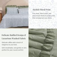 Queen Comforter Set - 7 Pieces Ruffle Sage Green Bedding Sets, Shabby Chic Farmhouse Bed in a Bag Queen with Ruffle Comforter, Floral Sheets, Pillowcases & Shams - Image 4