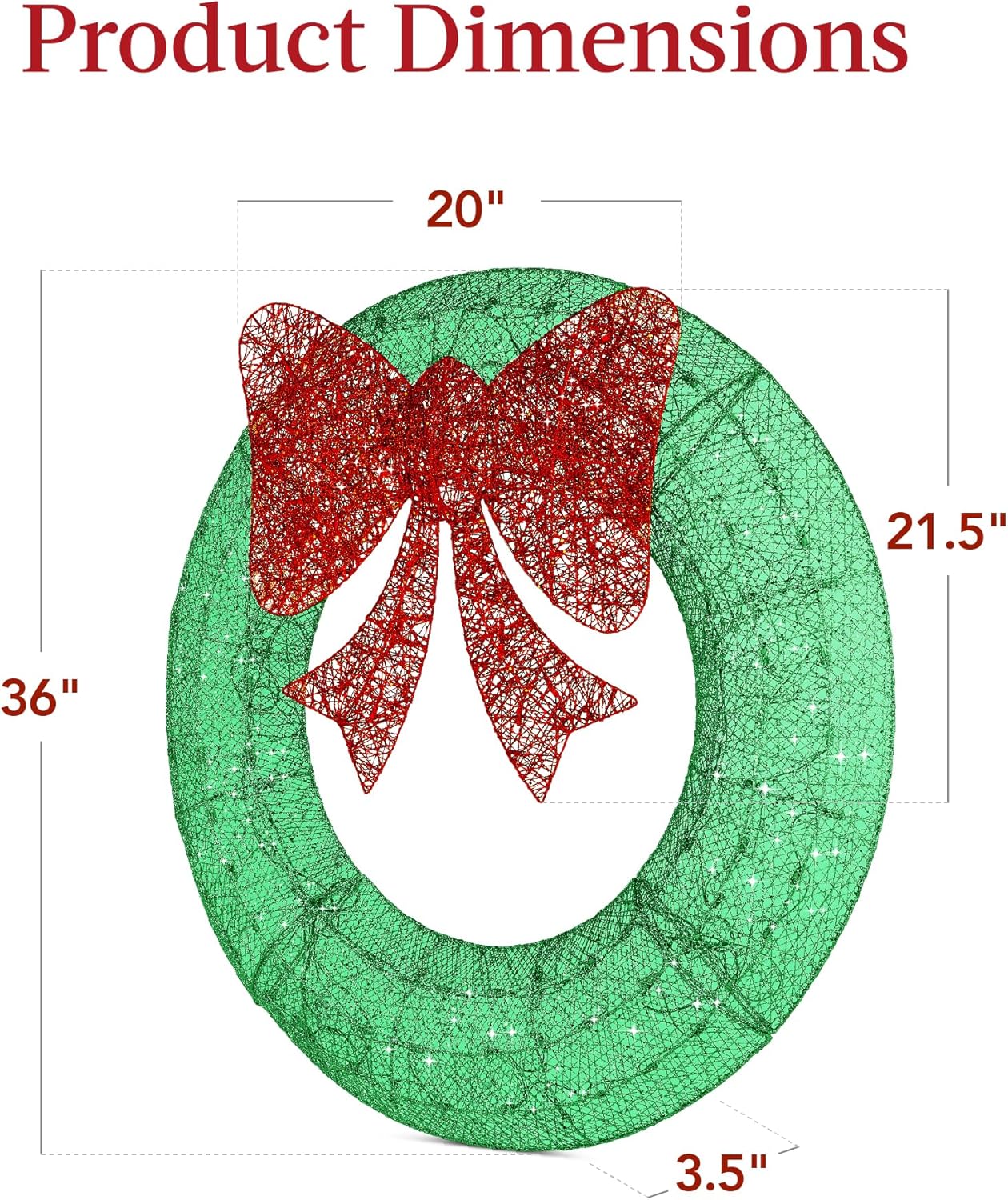 Best Choice Products 36in Pre-Lit Outdoor Christmas Wreath Decoration, LED Metal Holiday Decor for Home w/ 120 Lights, Bow - Green/Red - Image 7