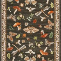 Mushroom Washable Rug 5x7 Area Rugs for Living Room, Insect Print Rug for Bedroom, Non Slip Throw Carpet with Rubber Back, Soft Low Pile Dining Room, Brown - Image 2