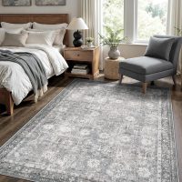 5x7 Area Rugs, Soft Non Slip Low Pile Washable Rug, Boho Modern Rug for Living Room, Bedroom, Dining Room, Distressed Grey - Image 3