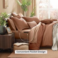Monbix Queen Comforter Set - 7 Pieces Cationic Dyeing Autumn Leaf Bed in a Bag Queen Bedding Sets with Comforter, Sheets, Pillowcases & Shams, Reversible Bedding Comforters Sets - Image 4