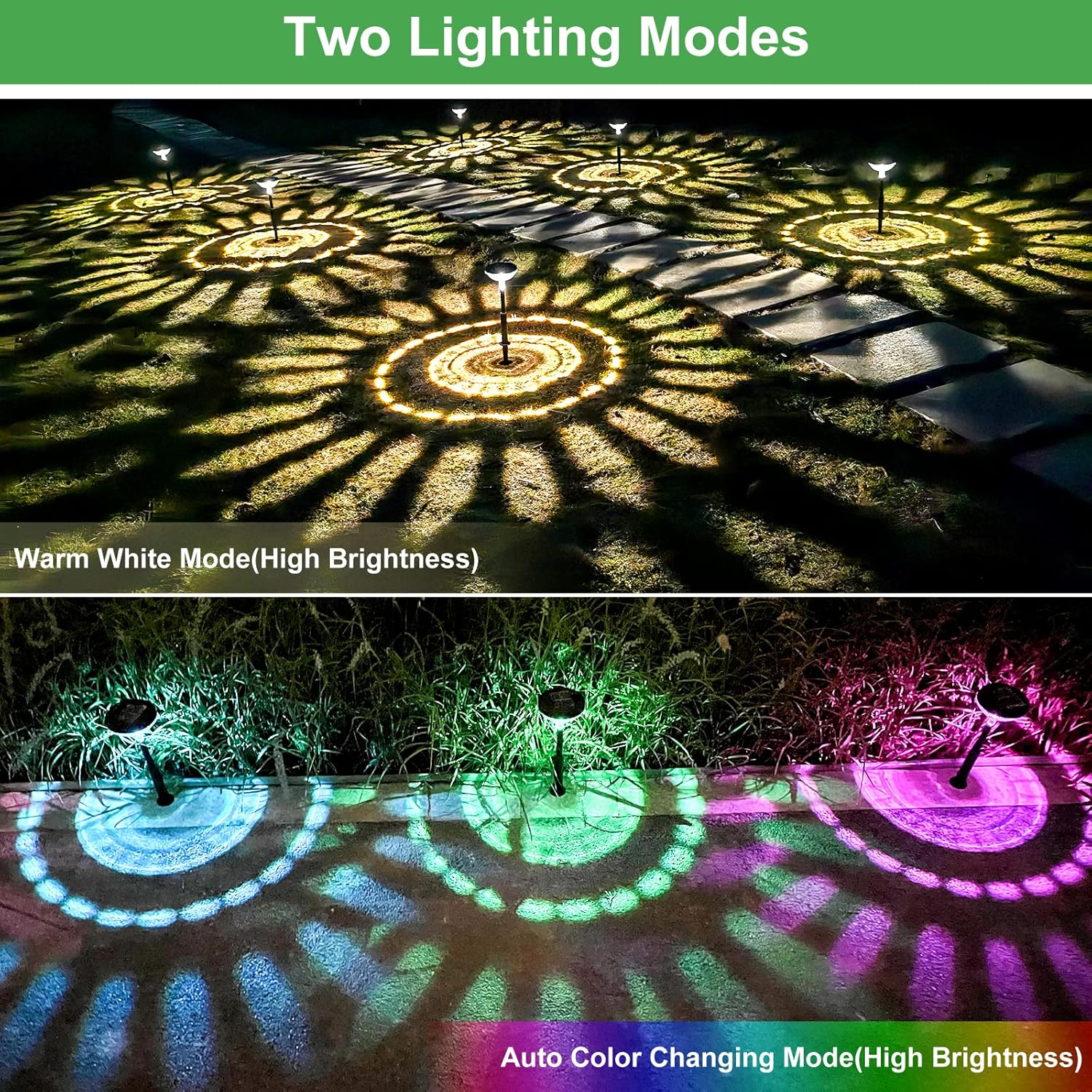 Bright Solar Pathway Lights 6 Pack,Color Changing+Warm White LED Solar Lights Outdoor,IP67 Waterproof Solar Path Lights,Solar Powered Garden Lights for Walkway Yard Backyard Lawn Landscape Decor - Image 2