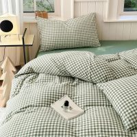 Queen Comforter Set Green Gingham Comforter Modern Style Checkered Pattern Comforter Set Boho Grid Plaid Bedding Comforter Lightweight Fluffy Soft Grid Bedding Set Queen Size Breathable - Image 8