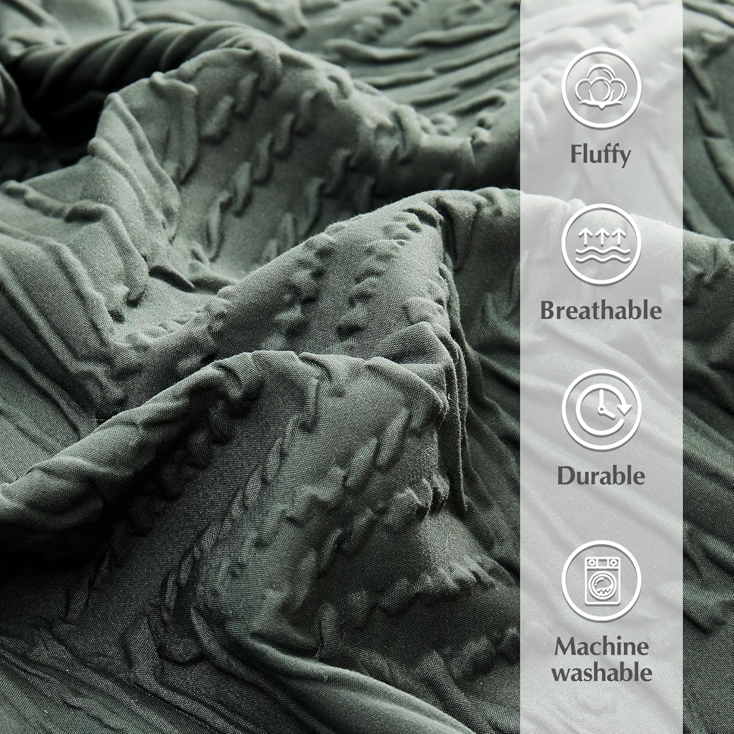 Geniospin Queen Comforter Set - 7 Pieces Dark Green Bedding Set, Botanical Textured Comforter Bed Set, All Season Lightweight Bed in a Bag with Comforter, Sheets, Pillowcases & Shams - Image 6
