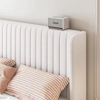 SHA CERLIN Queen Size Velvet Bed Frame with Vertical Channel Tufted Wingback Headboard, Upholstered Platform Bed with Wood Slats, No Box Spring Needed, Easy Assembly, White - Image 4