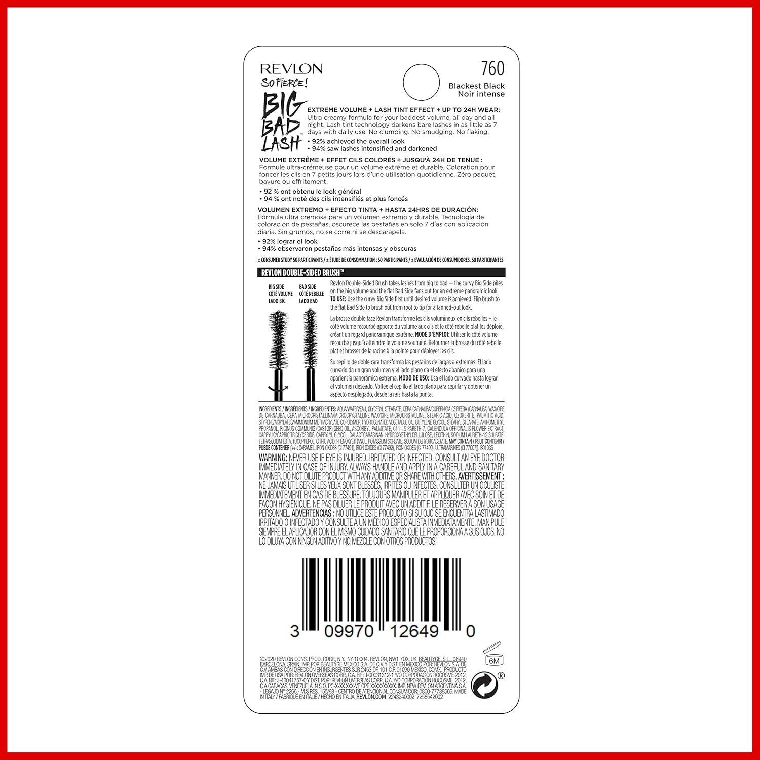 Revlon Mascara, So Fierce Big Bad Lash Eye Makeup, Volumizing, Lasts up to 24 Hours, No Clump, Smudge-Proof, Flake-Free, 760 Blackest Black, 0.34 fl oz - Image 6