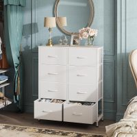 WLIVE Fabric Dresser for Bedroom, Tall Dresser with 8 Drawers, Storage Tower with Fabric Bins, Double Dresser, Chest of Drawers for Closet, Playroom, Dormitory, White - Image 2