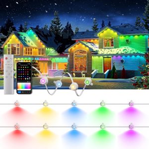 Permanent Christmas Lights Outdoor, 100ft RGB & 60pcs LED Lights, 79 Scene Modes with Timer for Smart Outdoor Christmas Decorations, IP67 Waterproof Works with Alexa and Google