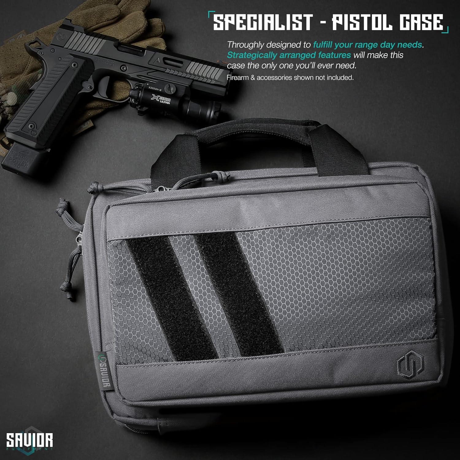 Savior Equipment Specialist Series Tactical Double Scoped Handgun Firearm Case Pistol Bag for Outdoor Hunting Shooting Range, Lockable Compartment, Additional Magazine Storage Slots - Image 2