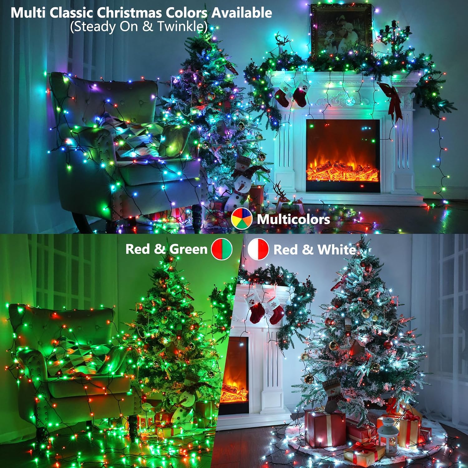 Brizled Color Changing Christmas Lights, 33ft 100 LED RGB Light String with Remote, Dimmable Mini Light String, USB Indoor Decorative Lighting Party Xmas Tree Wreath Year-Round Holiday - Image 3