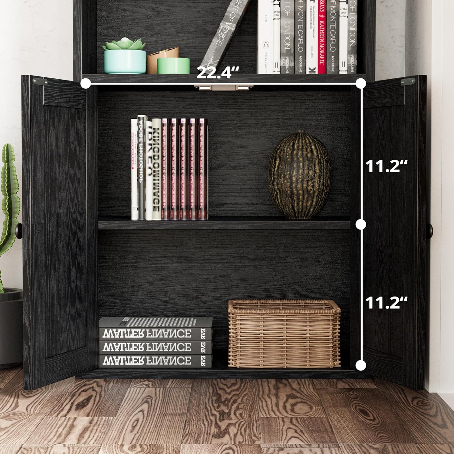 IRONCK Industrial Bookshelves and Bookcases with Doors 11.8 in Depth Floor Standing 5 Shelf Display Storage Shelves Bookcase Home Decor Furniture for Home, Office, Living Room, Bedroom - Image 7